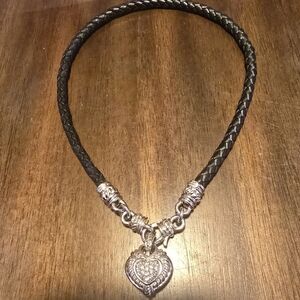 Silver Heart Pendant on Black Braided Necklace